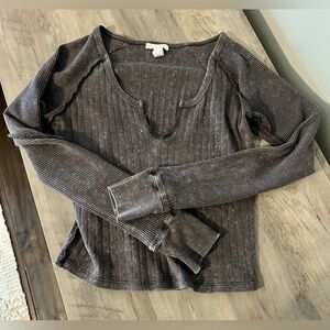 Full Tilt Charcoal 100% Cotton Long Sleeve Women’s Top, Size S